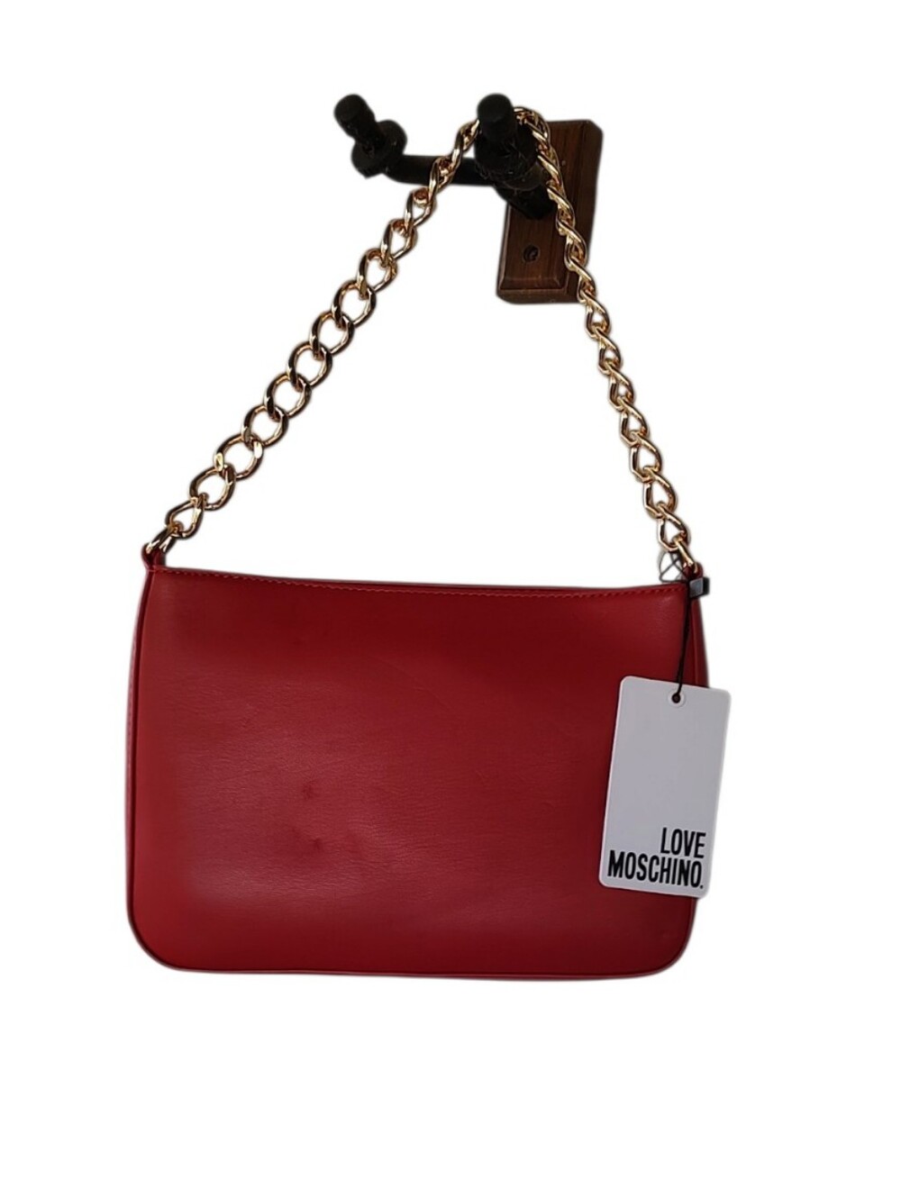 Moschino Red Shoulder Bag with Gold Heart Plaque - Picture 2 of 9